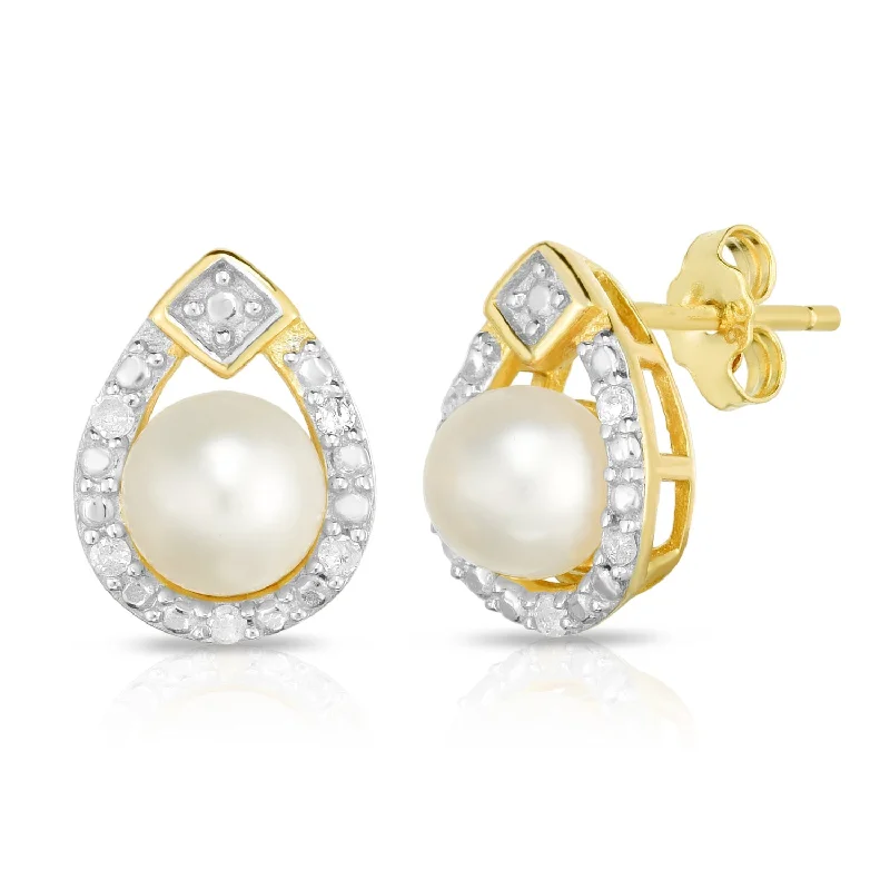 Thin pearl earrings-Pearl & Diamond Earrings