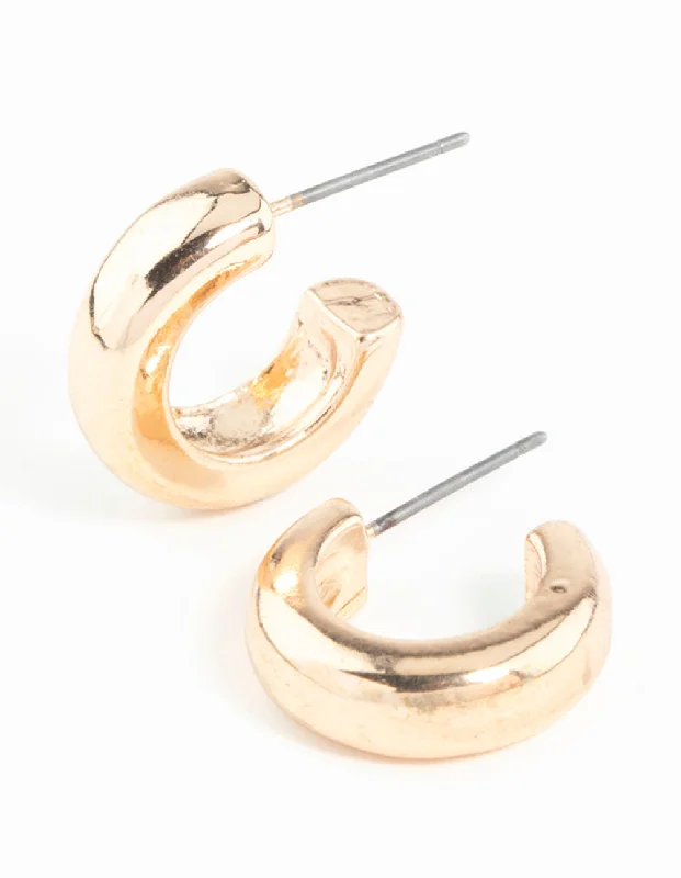 Spinel earrings-Gold Chubby Huggie Hoop Earrings