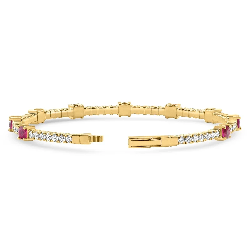 Lily motif bangles-5Ct Ruby & Diamond Diamond Tennis Flexible Bangle Bracelet Yellow Gold Lab Grown