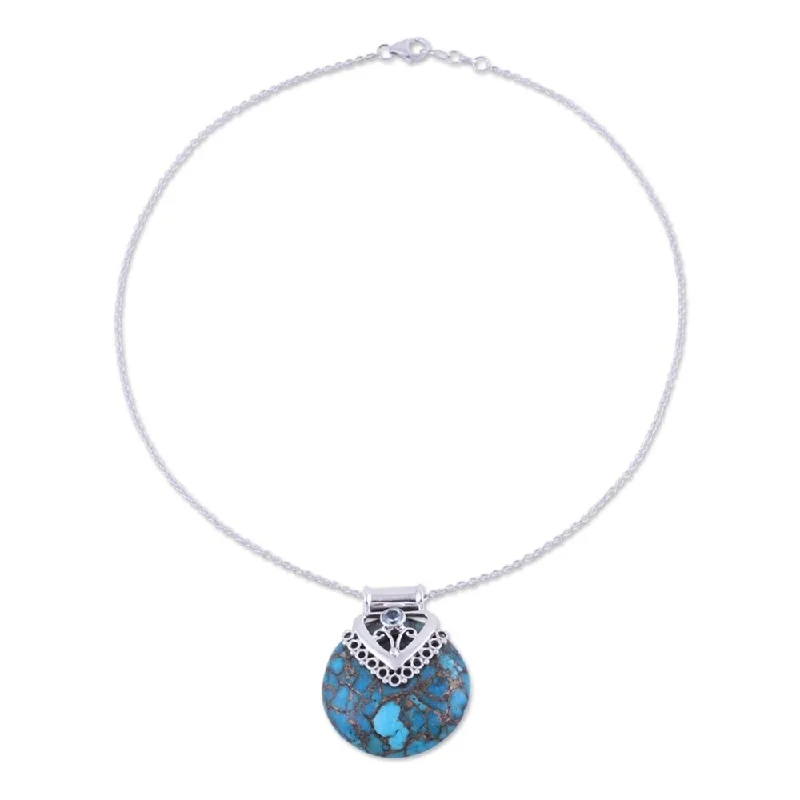 Engraved monogram necklaces-Handmade Sterling Silver Ocean's Glory Turquoise Topaz Necklace (India)