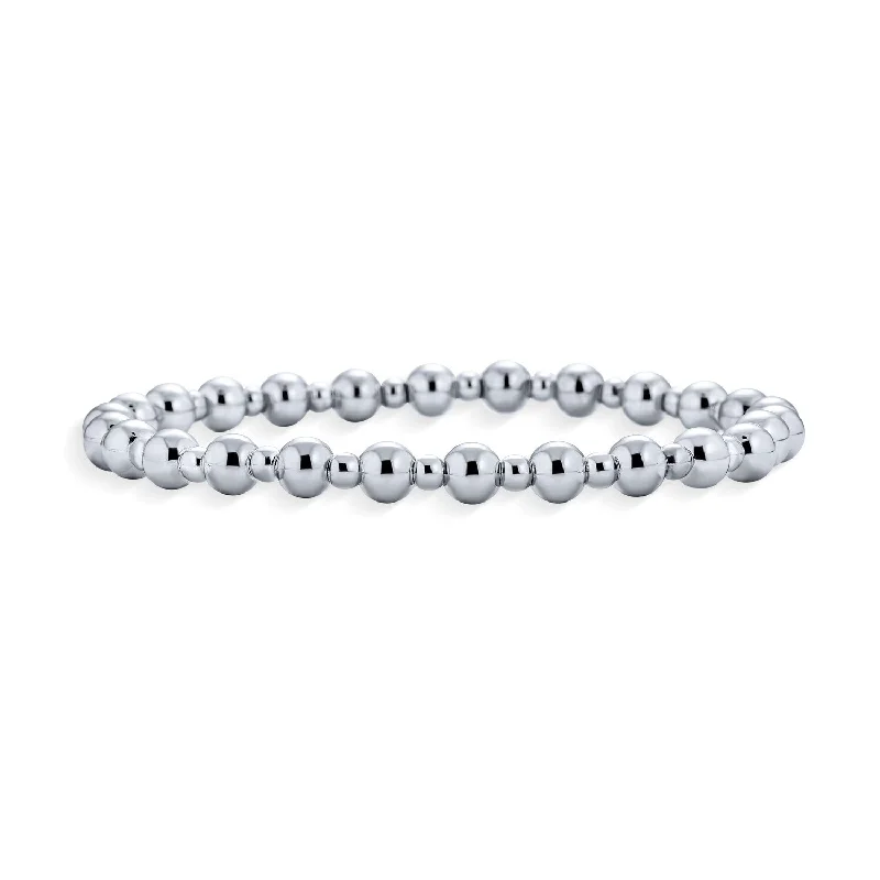 Crystal-twisted bangles-Modern Classic Polished 3-5MM Ball Bead Stretch Bracelet in Sterling Silver - Silver A