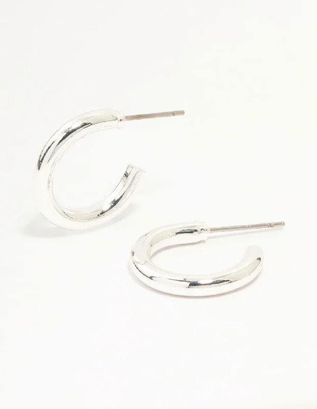 Bamboo style earrings-Silver Narrow Small Hoop Earrings