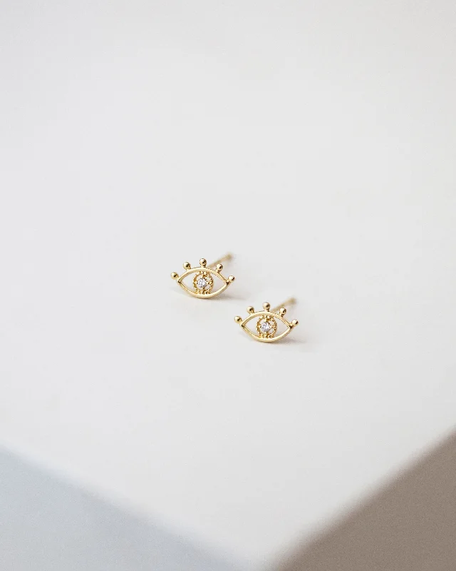 Silk cord earrings-14K Gold Evil Eye Stud Earrings