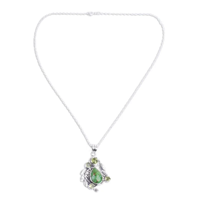 Vivid druzy necklaces-Peridot Pendant Necklace, 'Misty Green Forest' (India) - 7'6" x 9'6"