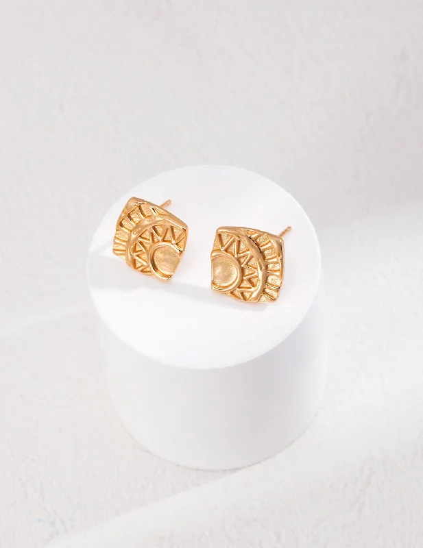 Thin threader earrings-Square Printed Stud Earrings