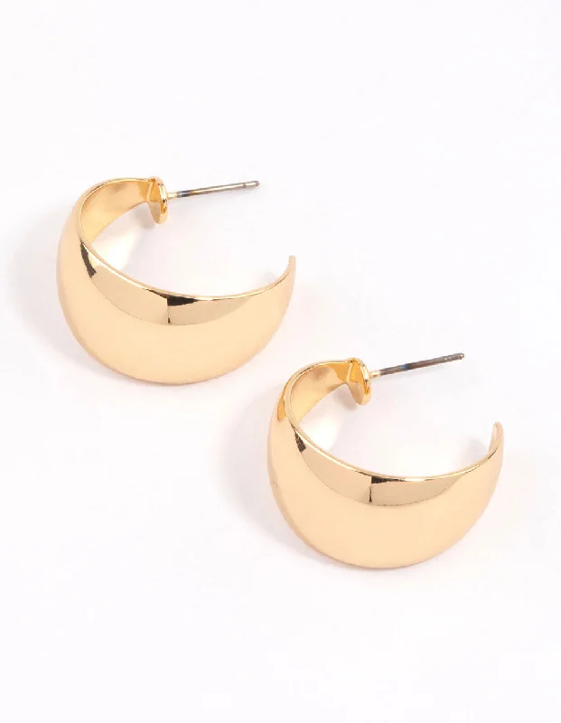 Layered drop earrings-Gold Wide Drop Hoop Earrings