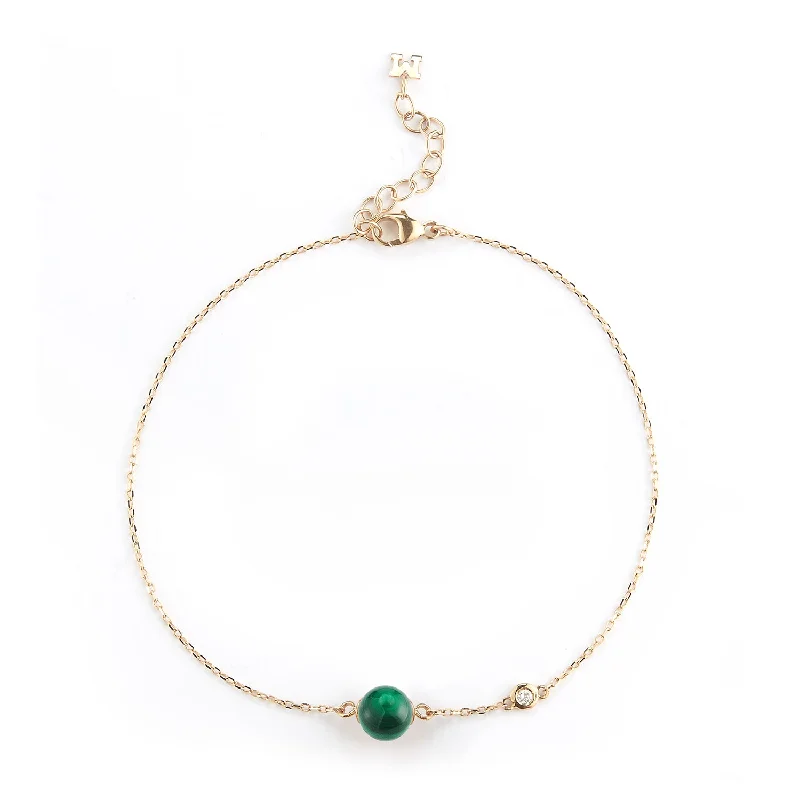 Bead charm bangles-14kt Gold Malachite and Diamond Dot Bracelet