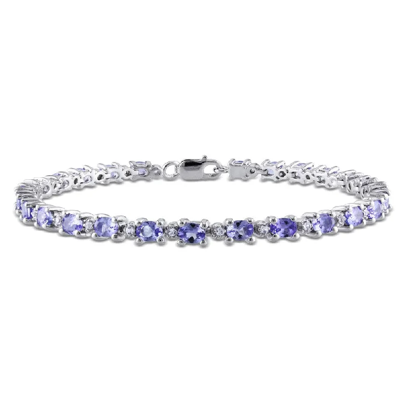 Chunky cuff bangles-Miadora Sterling Silver Tanzanite and White Topaz Bracelet