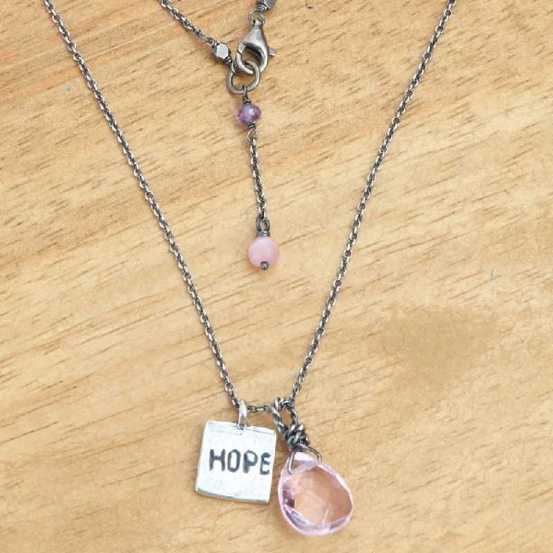 Polished bead necklaces-Handcrafted Sterling Silver 'Inspiring Hope' Rose Quartz Necklace (Indonesia) - 0.7" L x 0.4" W x 0.2" D