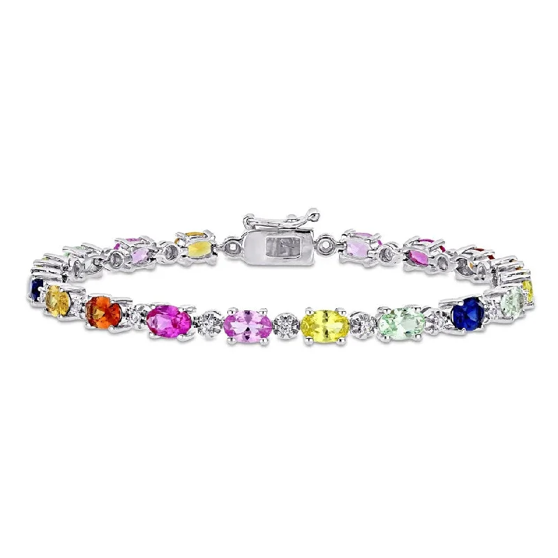 Light filigree bangles-Miadora Sterling Silver Multi-color Created Sapphire Tennis Bracelet