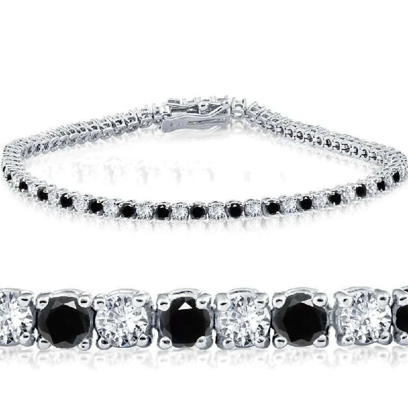 Flex thread bangles-3ct Black & White Diamond Tennis Bracelet 14K White Gold 7"