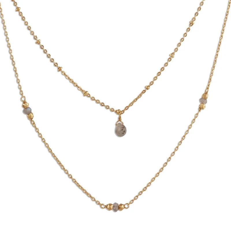 Vivid gem necklaces-NOVICA Misty Grace, Gold plated labradorite station necklace