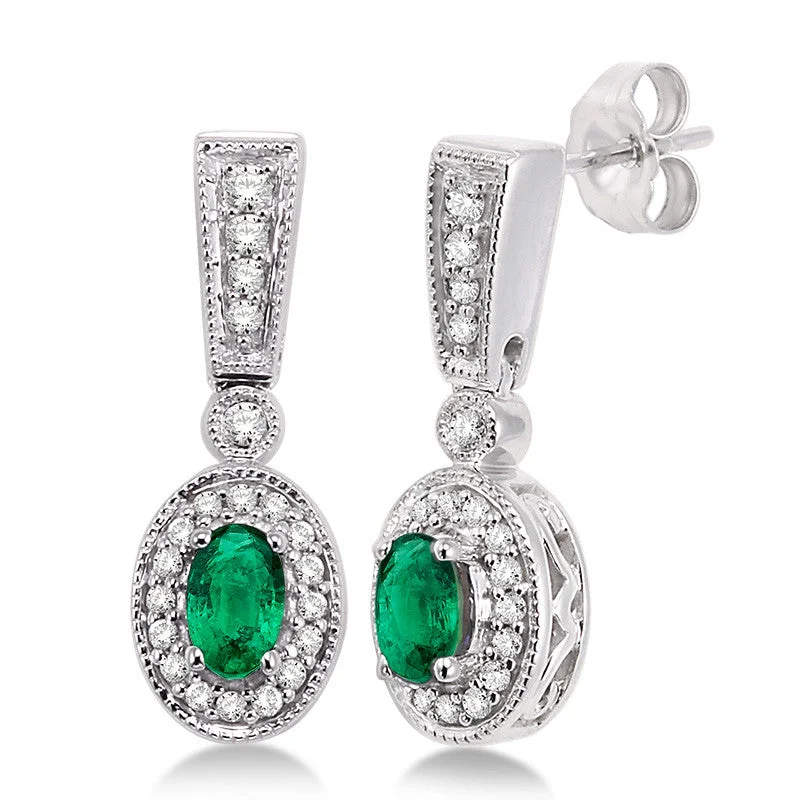 Surf theme earrings-Diamond & Oval Emerald Earrings