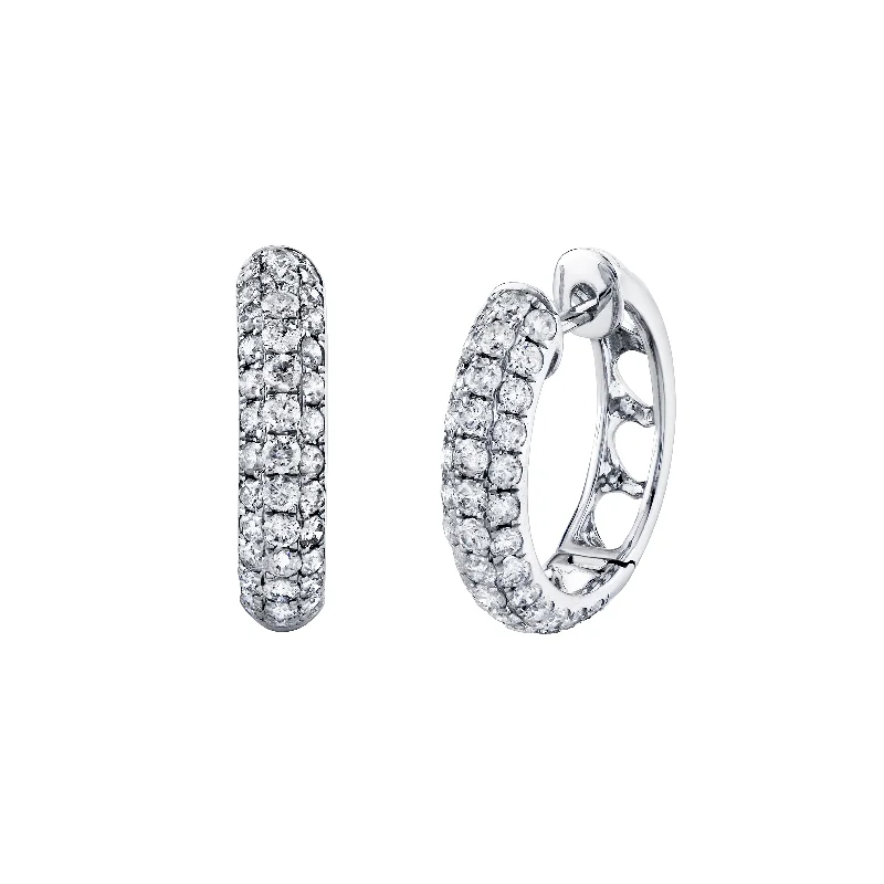 Stellar glow earrings-Three Row Diamond Hoops