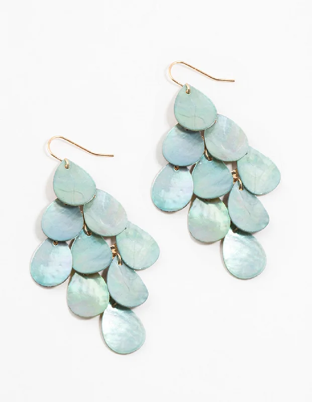 Layered drop earrings-Blue Pearlised  Layered Drop Earrings