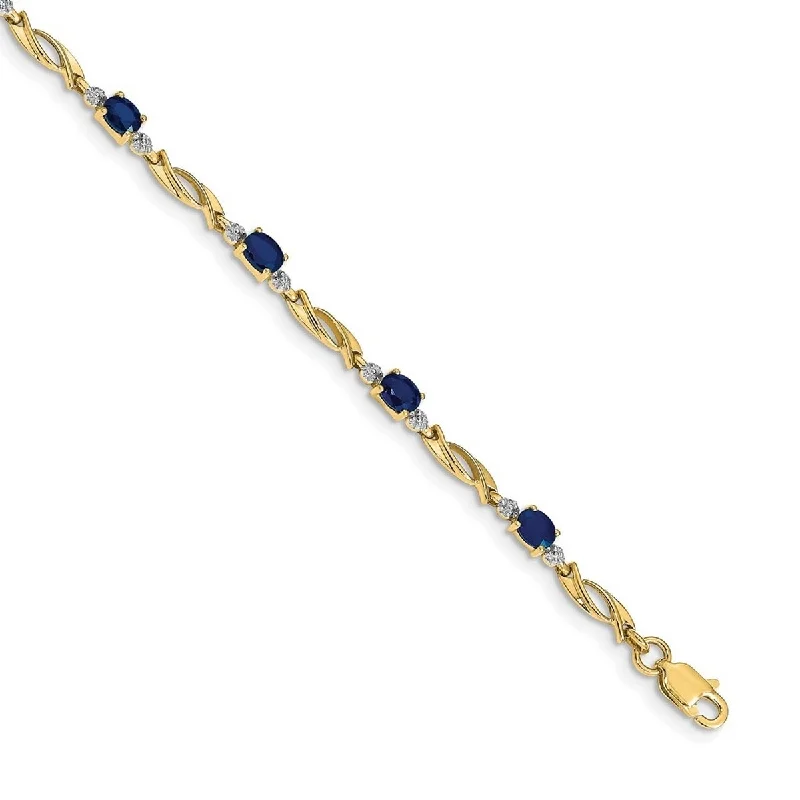 Silk wrap bangles-Curata 14k Diamond and Sapphire Oval Bracelet