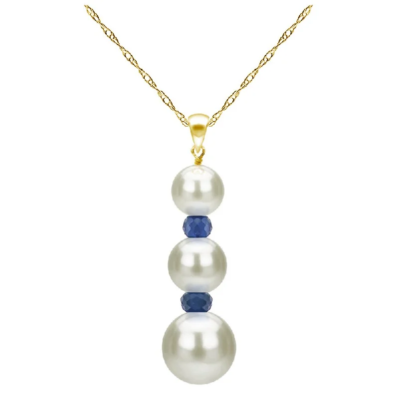 Spirit eye necklaces-DaVonna 14k Yellow Gold Graduated Freshwater White Pearl and Birthstone Necklace 18-inch