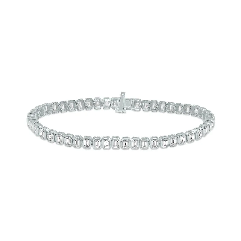 Shiny word bangles-Marquee 5 Carat TW Emerald Cut Lab Grown Diamond Bezel Set Bracelet in 14K White Gold