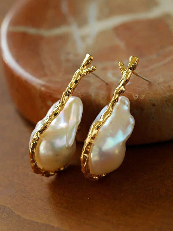 Silk fringe earrings-Hooked Branch Baroque Pearl Stud Earrings