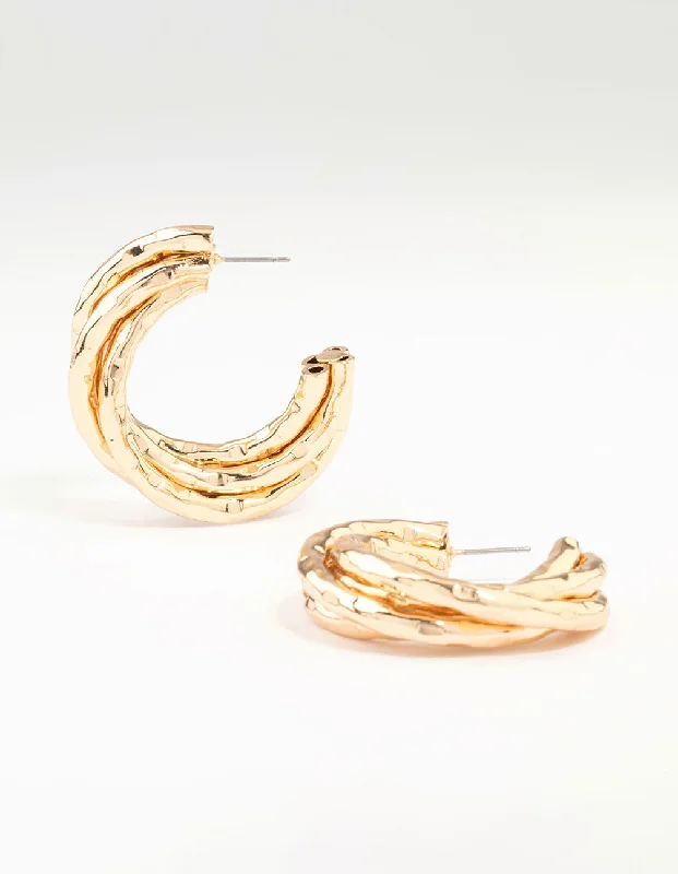 Fox wing earrings-Gold Molten Twisted Hoop Earrings