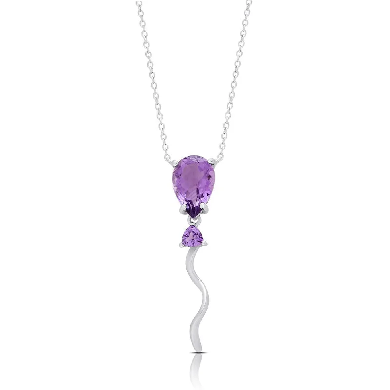 Trio birthstone necklaces-Dolce Giavonna Sterling Silver Amethyst Balloon Necklace