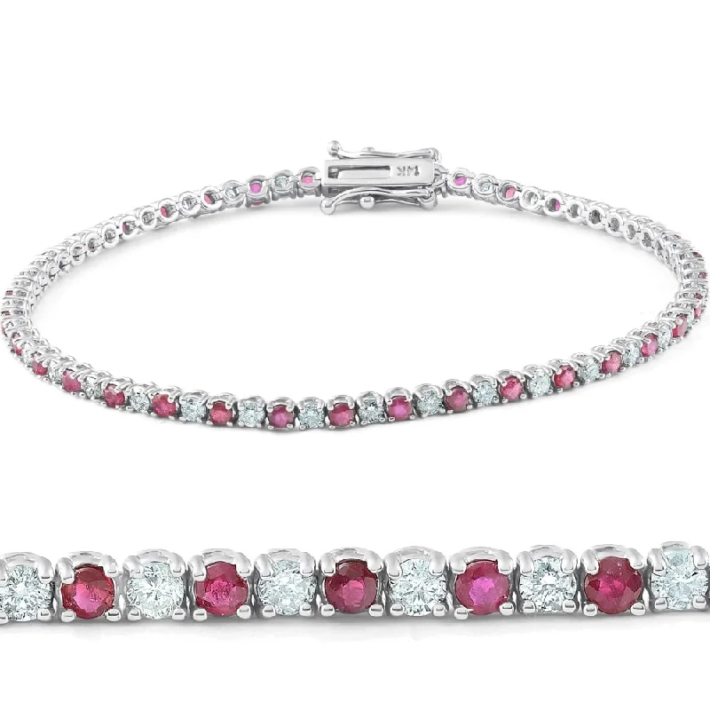 Flat knot bangles-Pompeii3 14k White Gold 3 Ct TW Genuine Ruby & Diamond Tennis Bracelet 7"