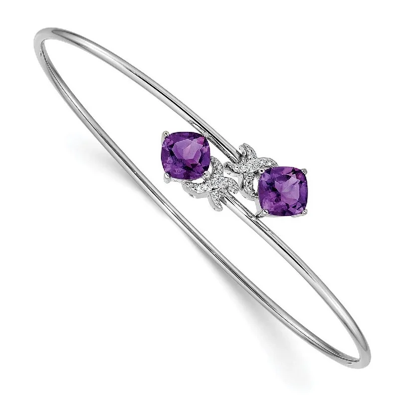 Java tile bangles-Curata 7mm 14k White Gold 0.03ct Diamond and 2.2ct Amethyst Flexible Cuff Stackable Bangle Bracelet