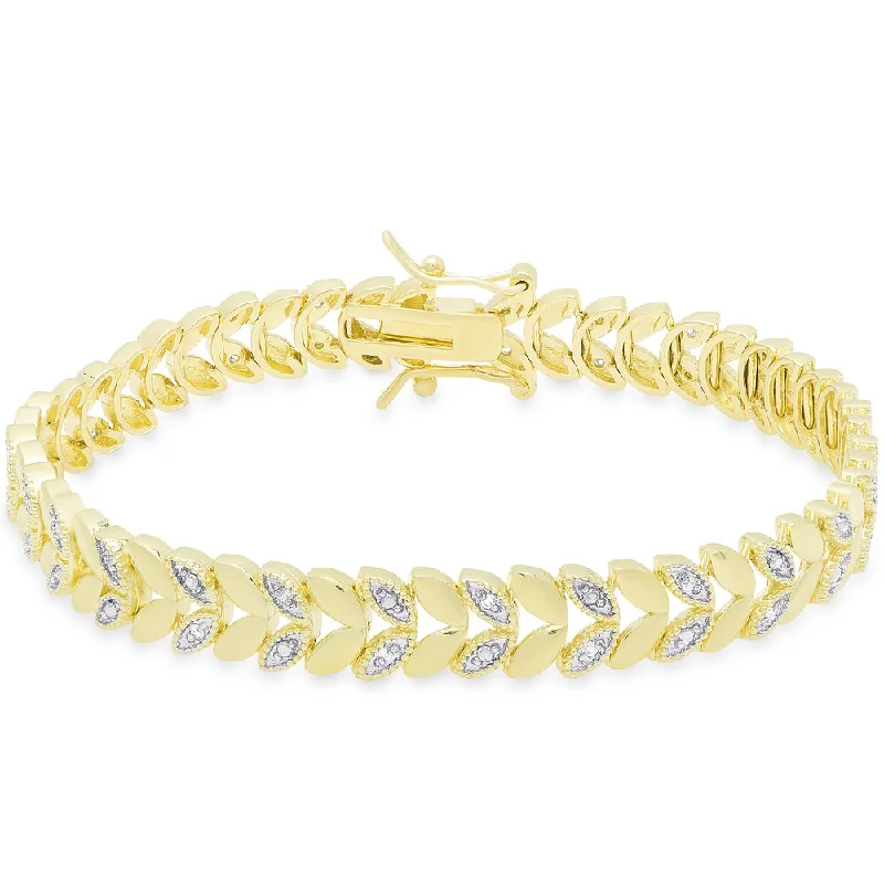 Vintage flair bangles-Finesque Gold or Silver Overlay 1/3 Ct TDW Diamond Leaf Design Bracelet