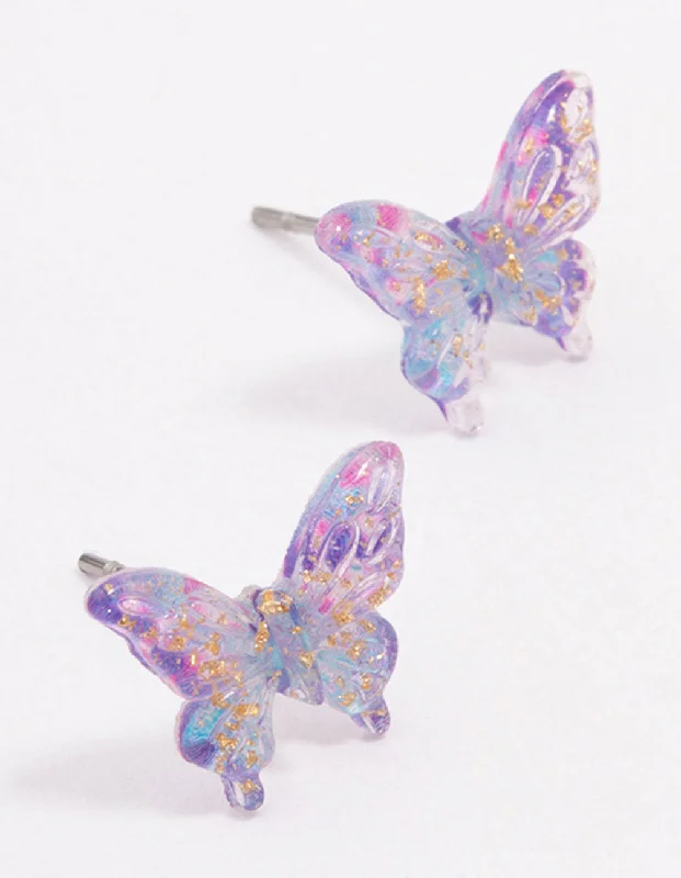 Crystal-twisted earrings-Purple Ombre Butterfly Stud Earrings