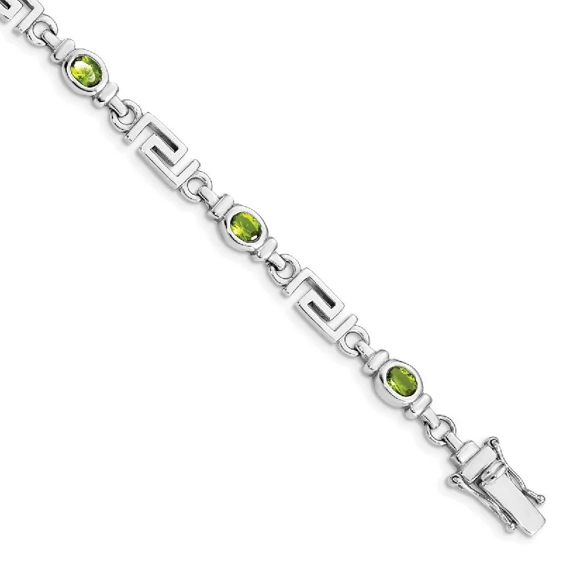 Cord edge bangles-Curata 925 Sterling Silver Polished Fancy Lobster Closure Peridot Bracelet