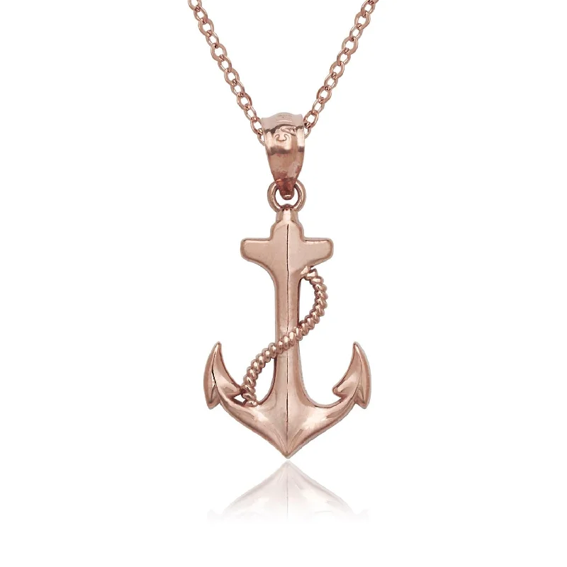 Zodiac charm necklaces-Curata 14k Rose Gold 18" 19x13mm Anchor Pendant Necklace - Pink