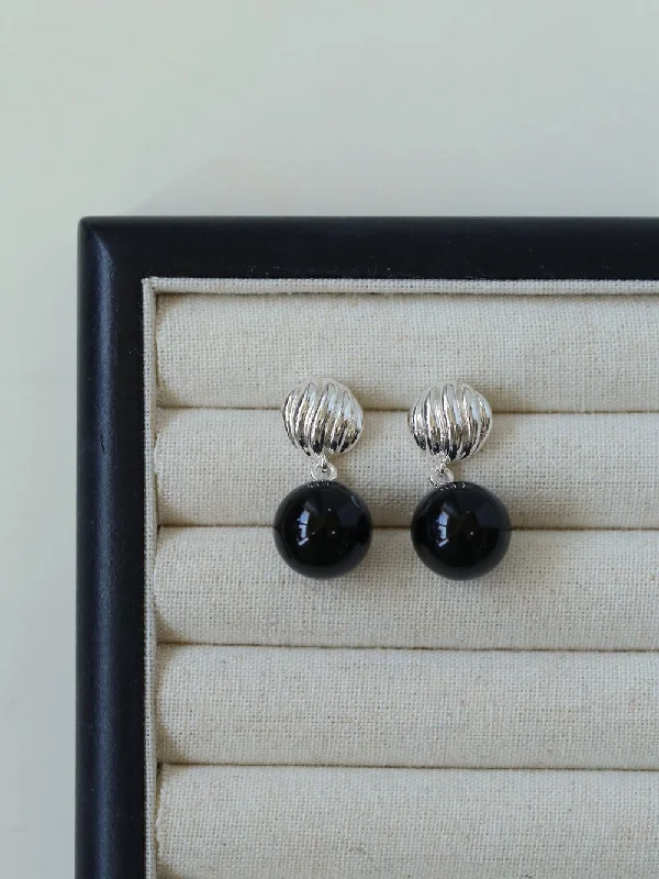 Textured disc earrings-Striped Black Agate Drop Earrings