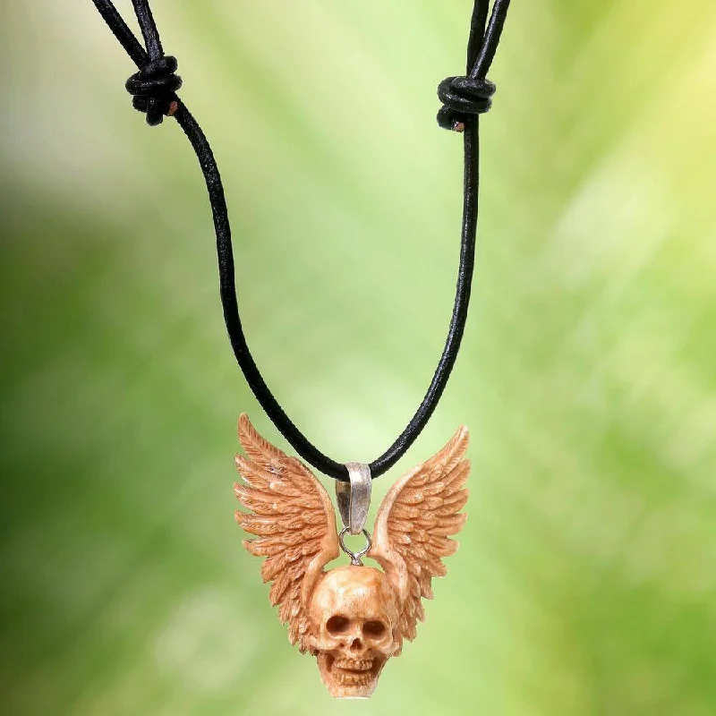 Leaf motif necklaces-NOVICA Handmade Leather 'Flying Skull' Necklace (Indonesia)