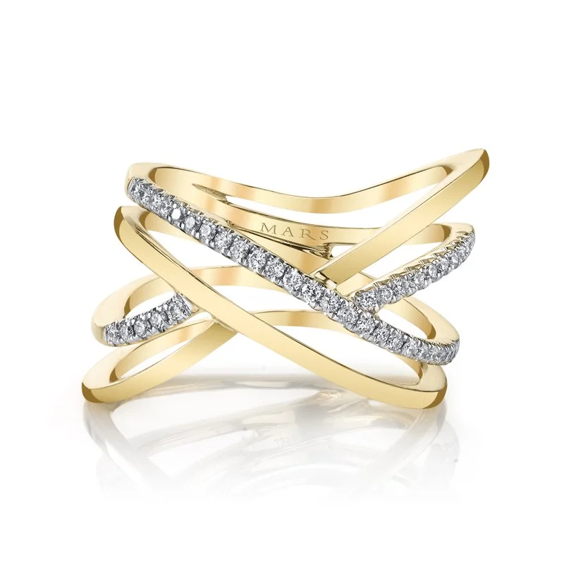 Minimalist band engagement rings-14K Yellow Gold 0.24ct. Diamond Multi Band Crossover Fashion Ring