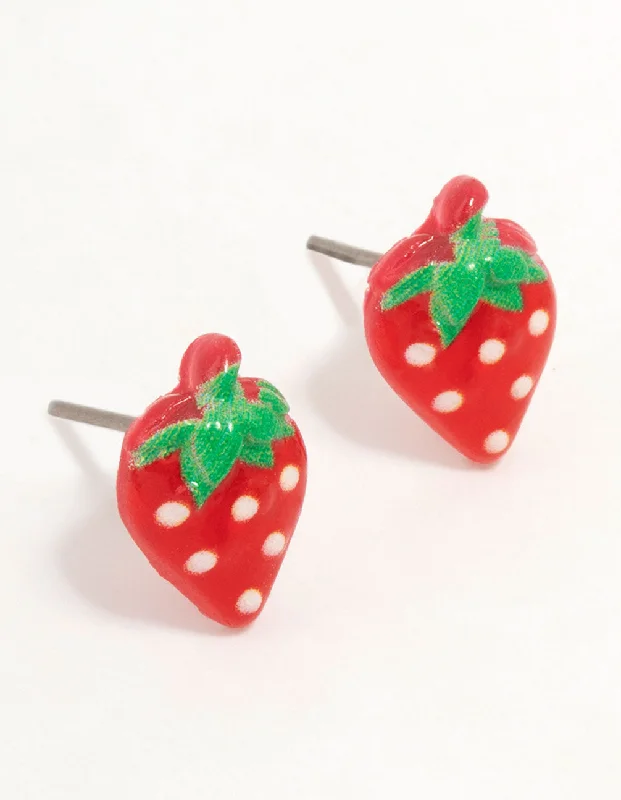 High gloss earrings-Strawberry  Stud Earrings