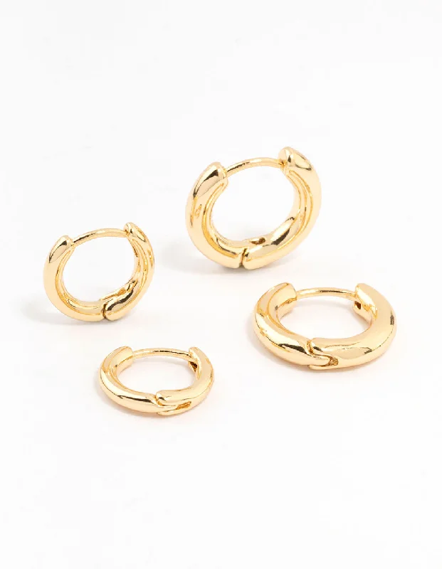 Light wood earrings-Gold Plated Thin Small Huggie Earrings 2-Pack