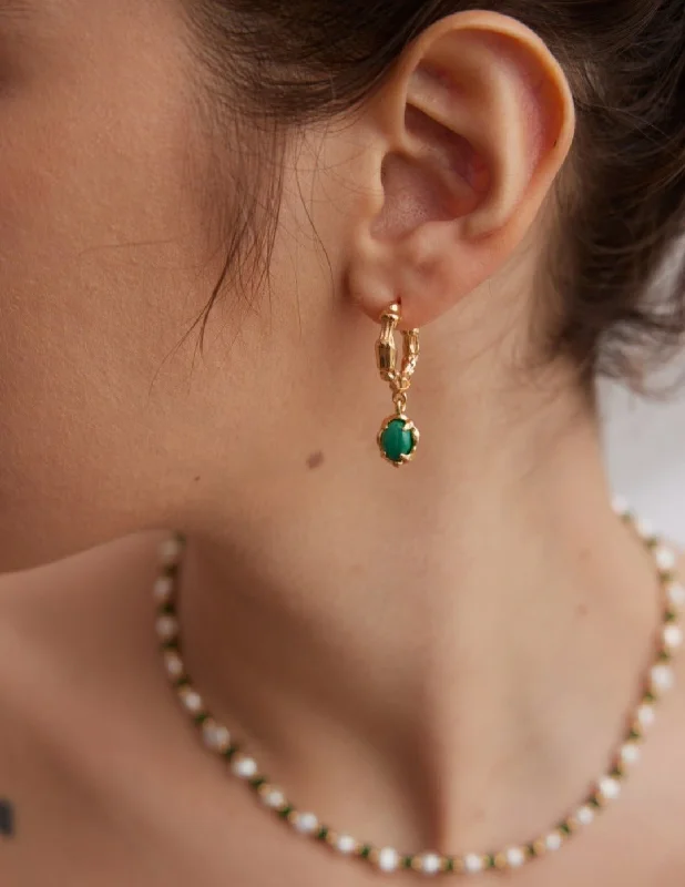 Java tile earrings-C-shaped Malachite Earrings Gold