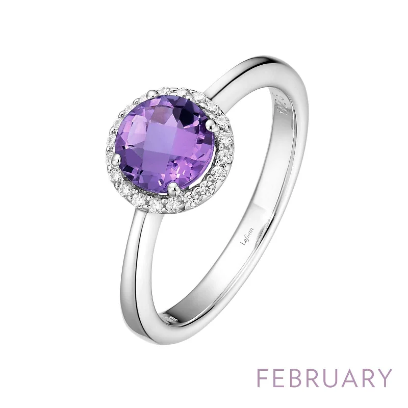 Vivid druzy engagement rings-Lafonn Simulated Diamond & Genuine Amethyst Birthstone Ring - February BR001AMP