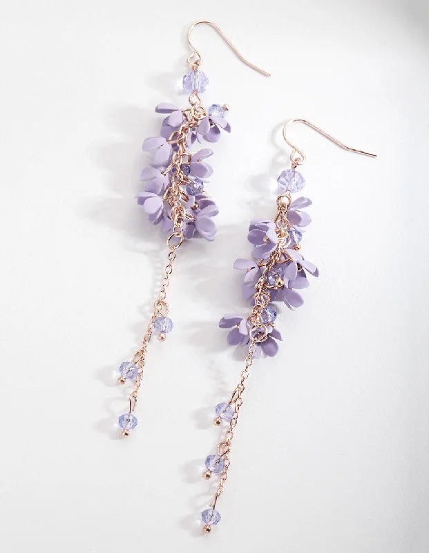 Stellar glow earrings-Purple Flower Cluster Drop Earrings