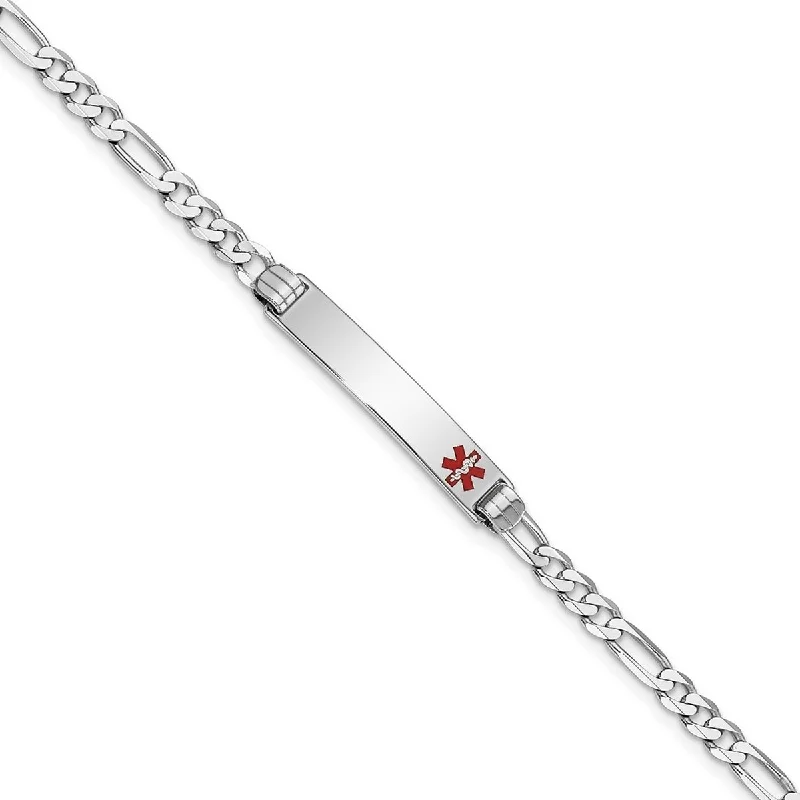 Topaz bangles-Curata 14k White Gold 7" or 8" 5.2mm Engravable Medical Red Enamel Figaro Link ID Bracelet