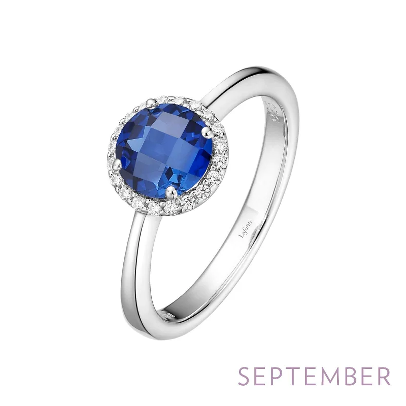 Hammered gold engagement rings-Lafonn Simulated Diamond & Blue Sapphire Birthstone Ring - September BR001SAP