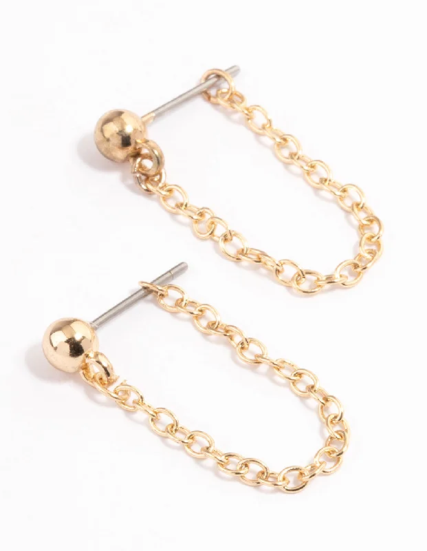 Bow knot earrings-Gold Ball Chain Front & Back Earrings