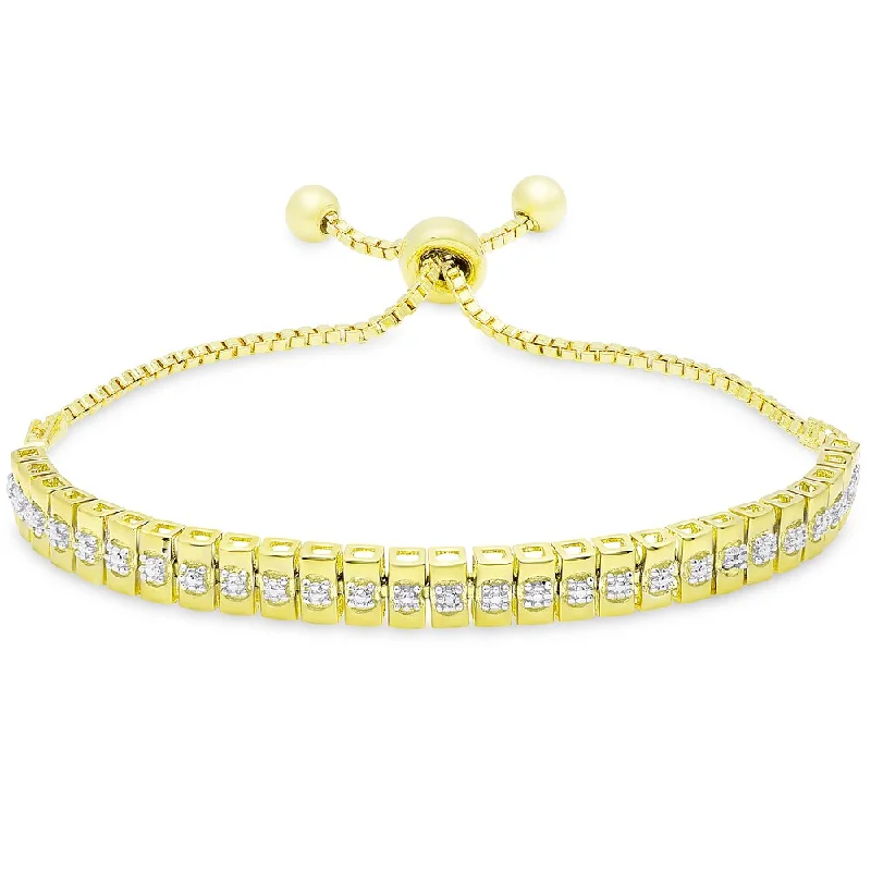 Lily motif bangles-Finesque Gold Overlay Diamond Accent Line Adjustable Slider Bracelet (I-J, I2-I3)