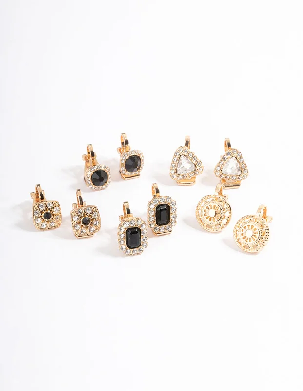 Two-tone earrings-Gold Multi Stone 5-Pack Clip Earrings