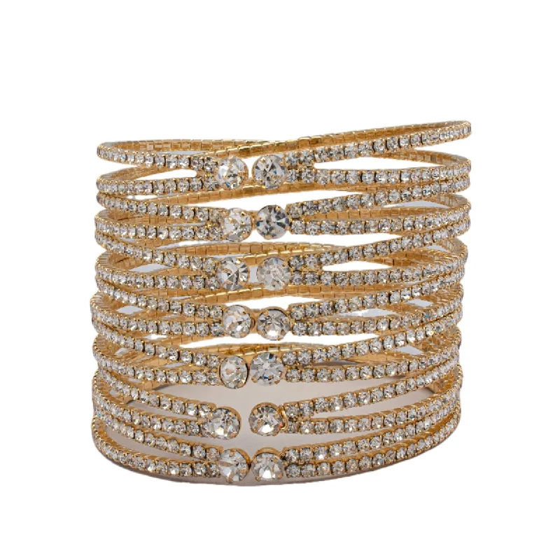 High link bangles-Victoria Townsend Gold Plated 14 Layer Crystal Stretch Bracelet