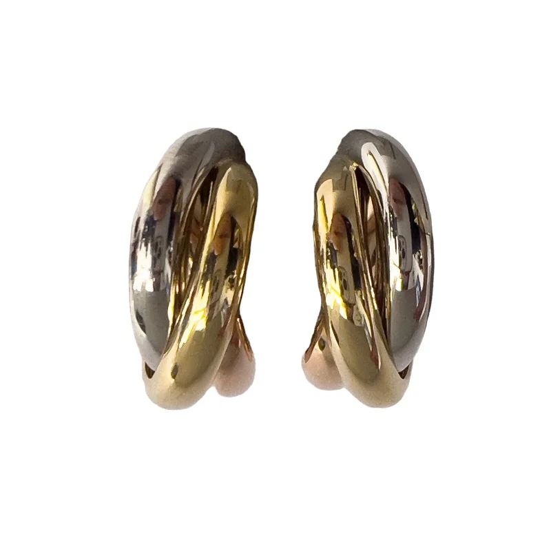 Half moon earrings-Cartier Trinity Tri Color 750 18k White Yellow & Rose Gold Clip-On Earrings 15g