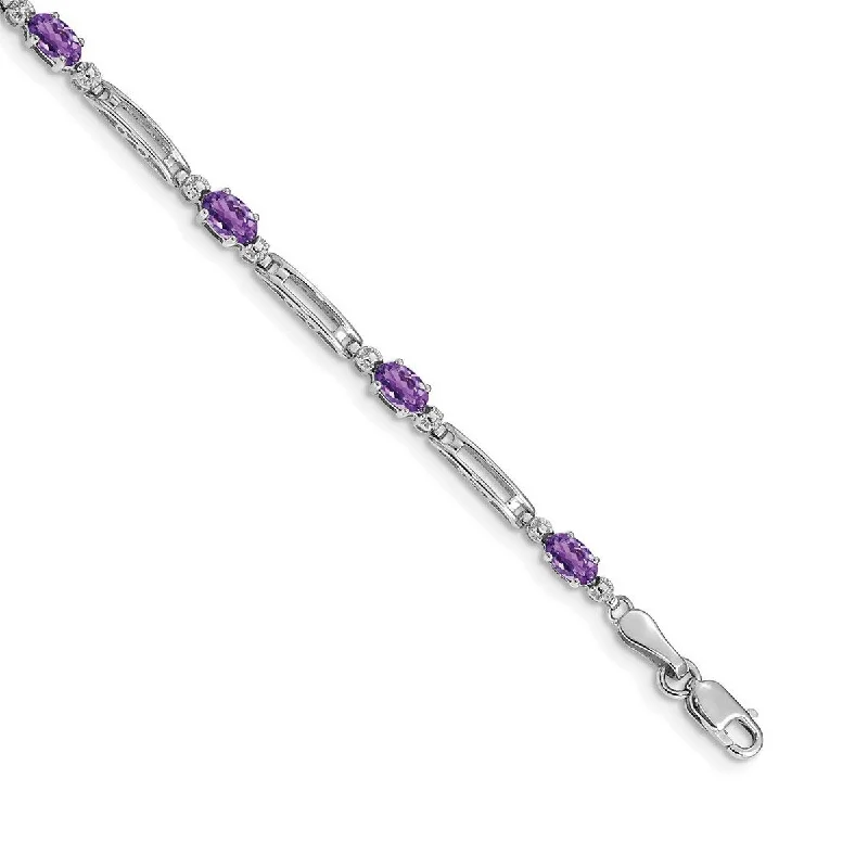 Secure clasp bangles-Curata 3.5mm 14k White Gold Diamond Amethyst Bracelet