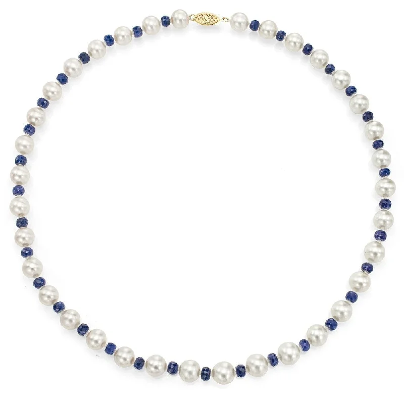 Coiled thread necklaces-DaVonna 14k Yellow Gold 7-8mm White Freshwater Pearl and 4-5mm Gemstones Necklace, 18"