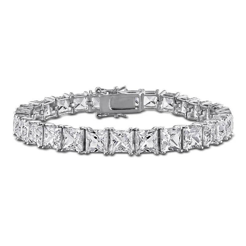 Old cameo bangles-Miadora 34 3/4ct TGW Square-Cut Created White Sapphire Tennis Bracelet Sterling Silver