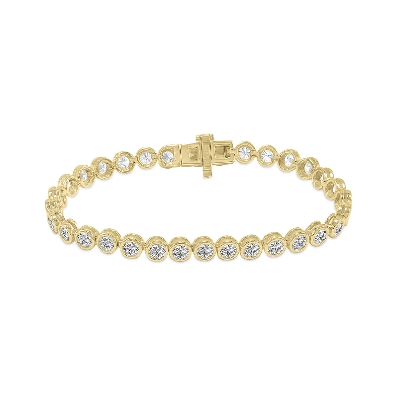 Gem stack bangles-Marquee 7 Carat TW Bezel Set Lab Grown Diamond Bracelet in 14K Yellow Gold